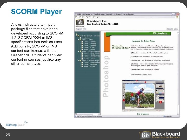 SCORM Player Allows instructors to import package files that have been developed according to