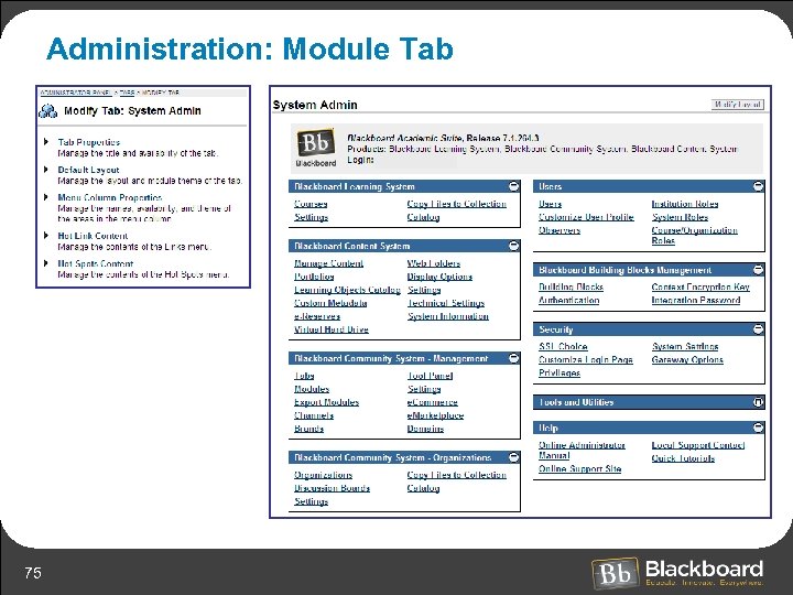 Administration: Module Tab 75 