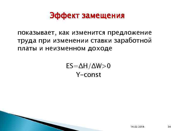 Эффект замещения показывает, как изменится предложение труда при изменении ставки заработной платы и неизменном