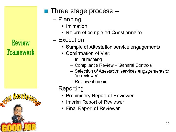 n Three stage process – – Planning • Intimation • Return of completed Questionnaire