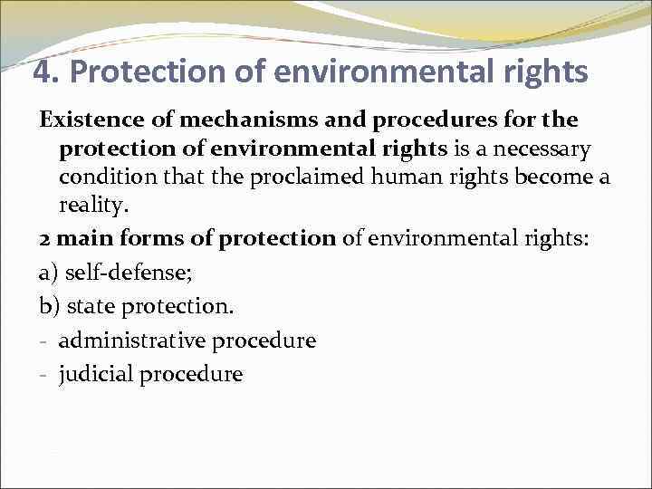 4. Protection of environmental rights Existence of mechanisms and procedures for the protection of