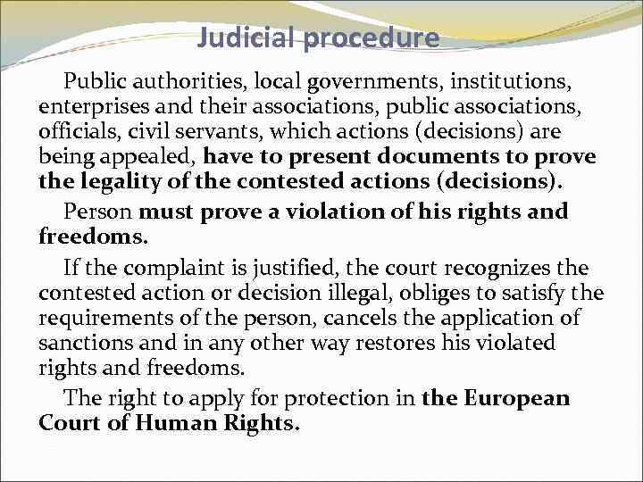 Judicial procedure Public authorities, local governments, institutions, enterprises and their associations, public associations, officials,