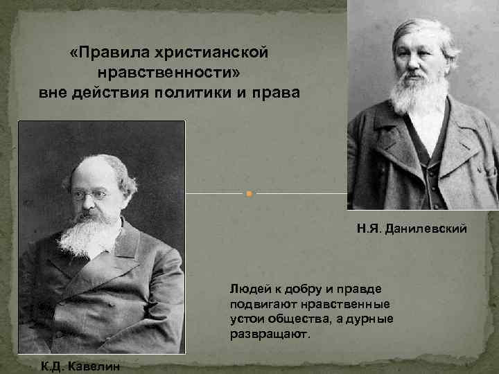  «Правила христианской нравственности» вне действия политики и права Н. Я. Данилевский Людей к