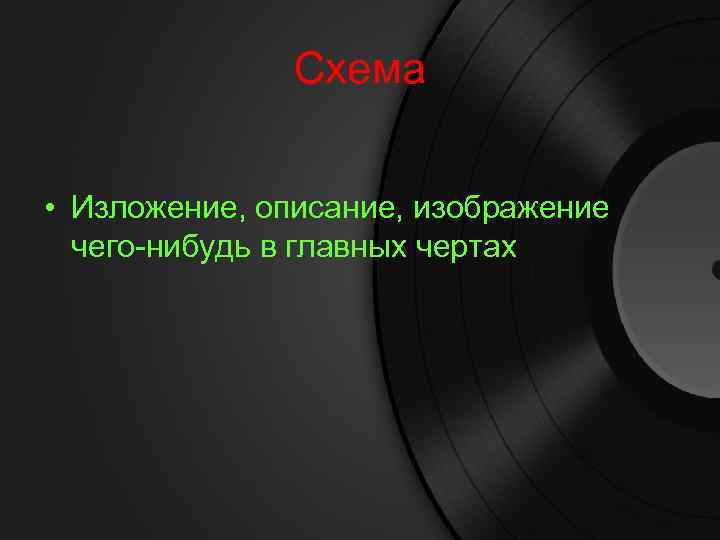 Схема • Изложение, описание, изображение чего-нибудь в главных чертах 