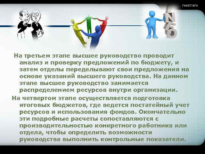 ГИУСТ БГУ На третьем этапе высшее руководство проводит анализ и проверку предложений по бюджету,