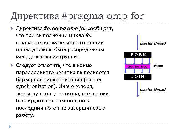 Директива #pragma omp for сообщает, что при выполнении цикла for в параллельном регионе итерации