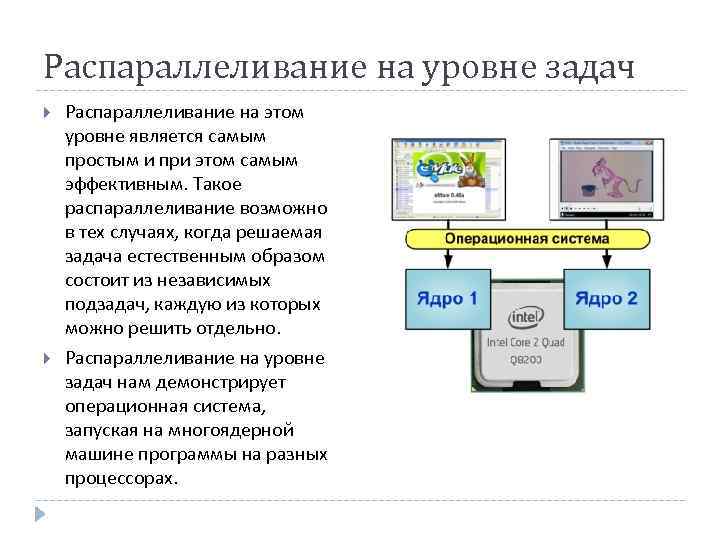 Распараллеливание на уровне задач Распараллеливание на этом уровне является самым простым и при этом