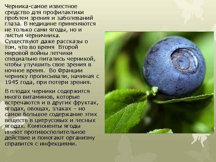 Черника-самое известное средство для профилактики проблем зрения и заболеваний глаза. В медицине применяются не