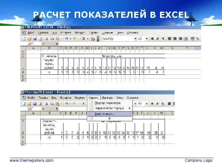 РАСЧЕТ ПОКАЗАТЕЛЕЙ В EXCEL www. themegallery. com Company Logo 