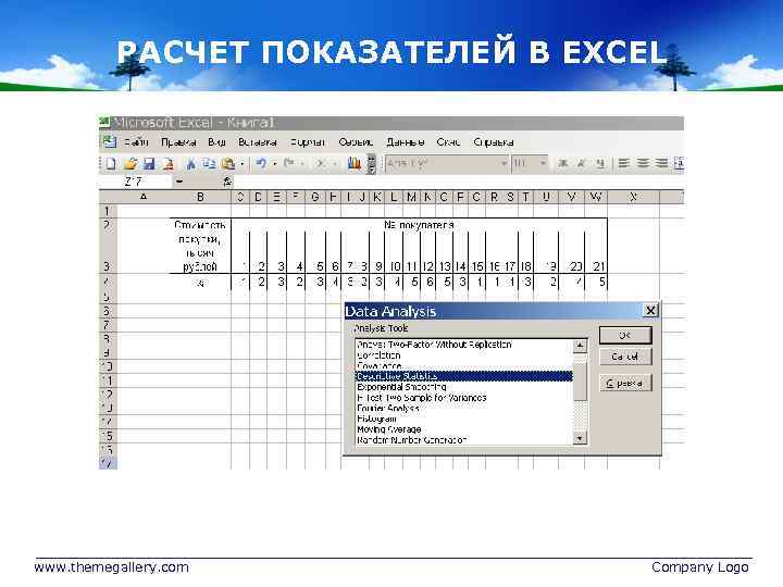 РАСЧЕТ ПОКАЗАТЕЛЕЙ В EXCEL www. themegallery. com Company Logo 