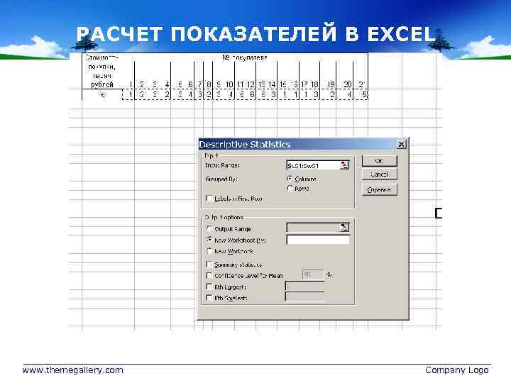 РАСЧЕТ ПОКАЗАТЕЛЕЙ В EXCEL www. themegallery. com Company Logo 