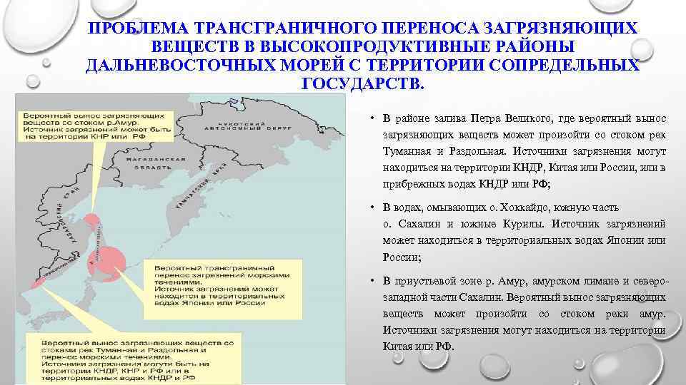 ПРОБЛЕМА ТРАНСГРАНИЧНОГО ПЕРЕНОСА ЗАГРЯЗНЯЮЩИХ ВЕЩЕСТВ В ВЫСОКОПРОДУКТИВНЫЕ РАЙОНЫ ДАЛЬНЕВОСТОЧНЫХ МОРЕЙ С ТЕРРИТОРИИ СОПРЕДЕЛЬНЫХ ГОСУДАРСТВ.