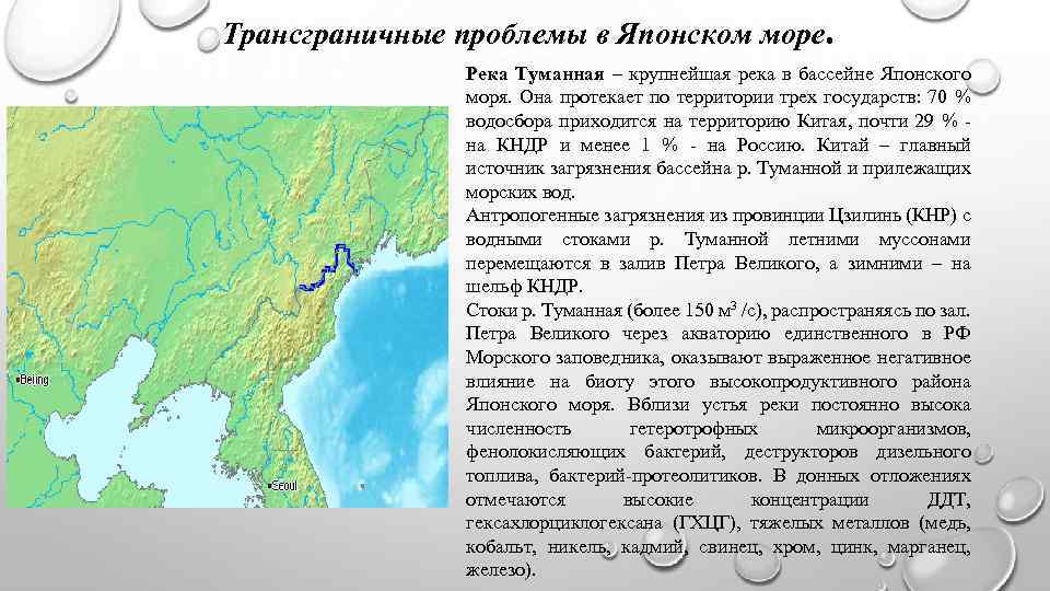 Трансграничные проблемы в Японском море. Река Туманная – крупнейшая река в бассейне Японского моря.