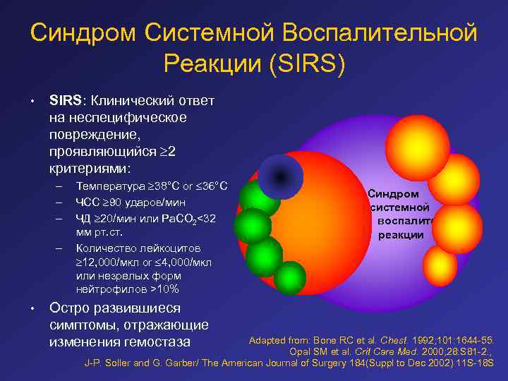 Синдром Системной Воспалительной Реакции (SIRS) • SIRS: Клинический ответ на неспецифическое повреждение, проявляющийся 2