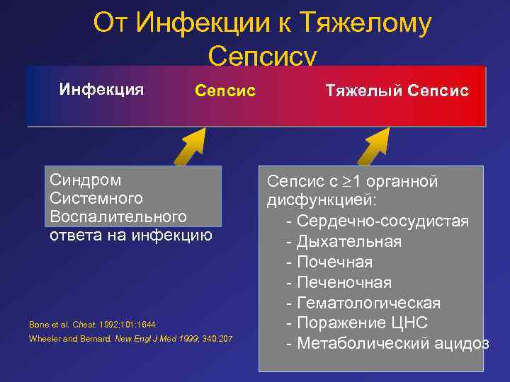 От Инфекции к Тяжелому Сепсису Инфекция Сепсис Синдром Системного Воспалительного ответа на инфекцию Bone