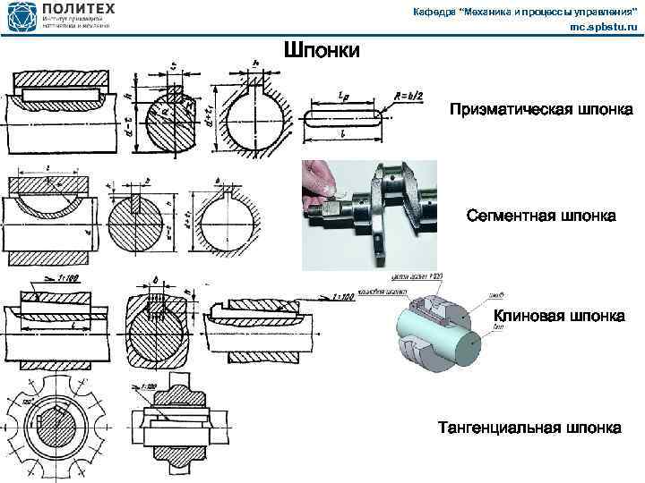 Кафедра “Механика и процессы управления” mc. spbstu. ru Шпонки Призматическая шпонка Сегментная шпонка Клиновая