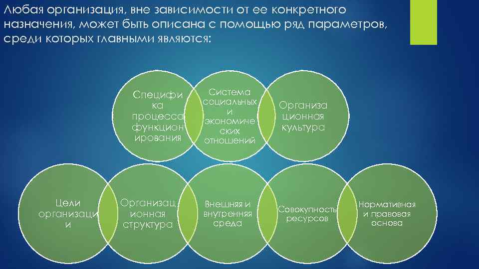 Любая организация, вне зависимости от ее конкретного назначения, может быть описана с помощью ряд