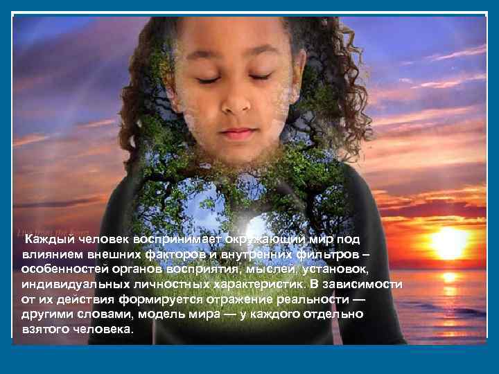 Каждый человек воспринимает окружающий мир под влиянием внешних факторов и внутренних фильтров – особенностей