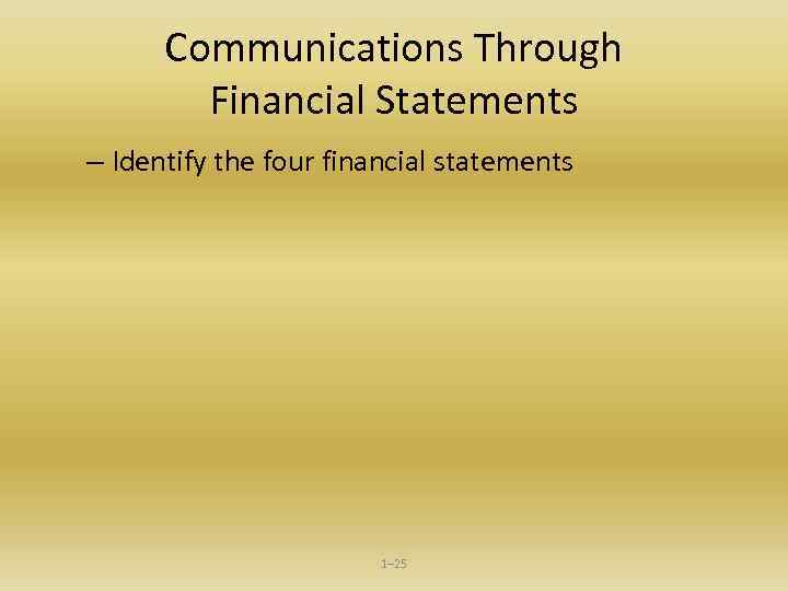 Communications Through Financial Statements – Identify the four financial statements 1– 25 