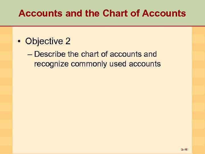 Accounts and the Chart of Accounts • Objective 2 – Describe the chart of