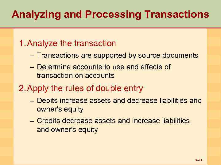 Analyzing and Processing Transactions 1. Analyze the transaction – Transactions are supported by source