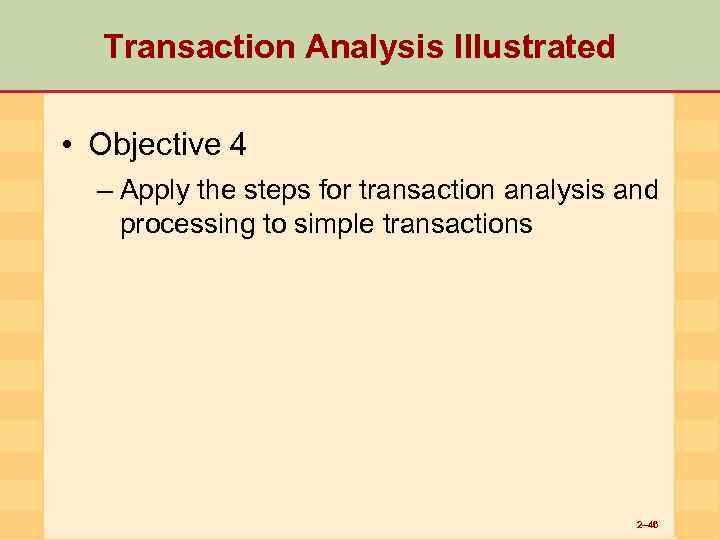 Transaction Analysis Illustrated • Objective 4 – Apply the steps for transaction analysis and