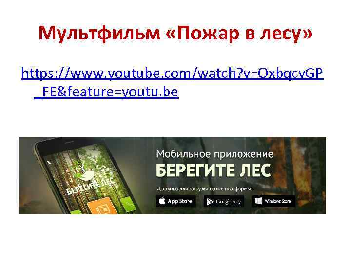 Мультфильм «Пожар в лесу» https: //www. youtube. com/watch? v=Oxbqcv. GP _FE&feature=youtu. be 