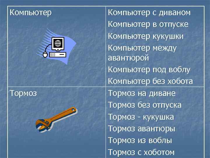 Компьютер Тормоз Компьютер с диваном Компьютер в отпуске Компьютер кукушки Компьютер между авантюрой Компьютер