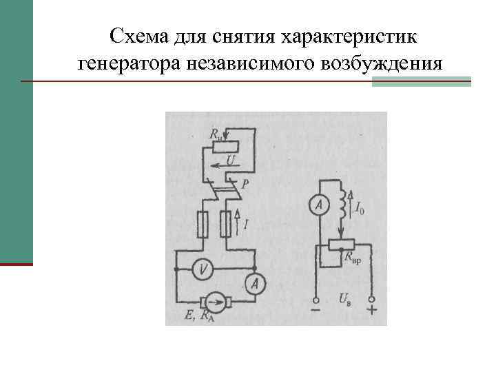 Схема для снятия характеристик генератора независимого возбуждения 