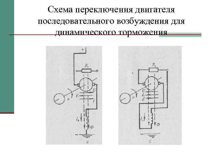 Схема переключения двигателя последовательного возбуждения для динамического торможения 