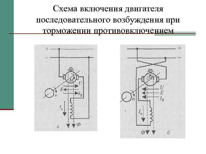 Схема включения двигателя последовательного возбуждения при торможении противовключением 
