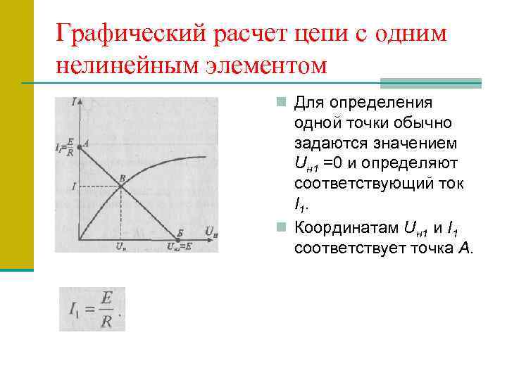Графический расчет цепи с одним нелинейным элементом n Для определения одной точки обычно задаются