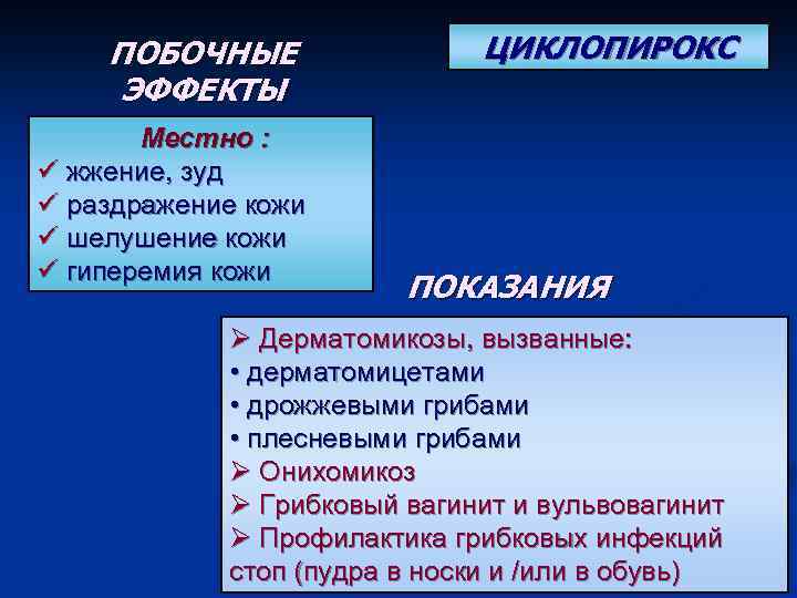 ПОБОЧНЫЕ ЭФФЕКТЫ Местно : ü жжение, зуд ü раздражение кожи ü шелушение кожи ü