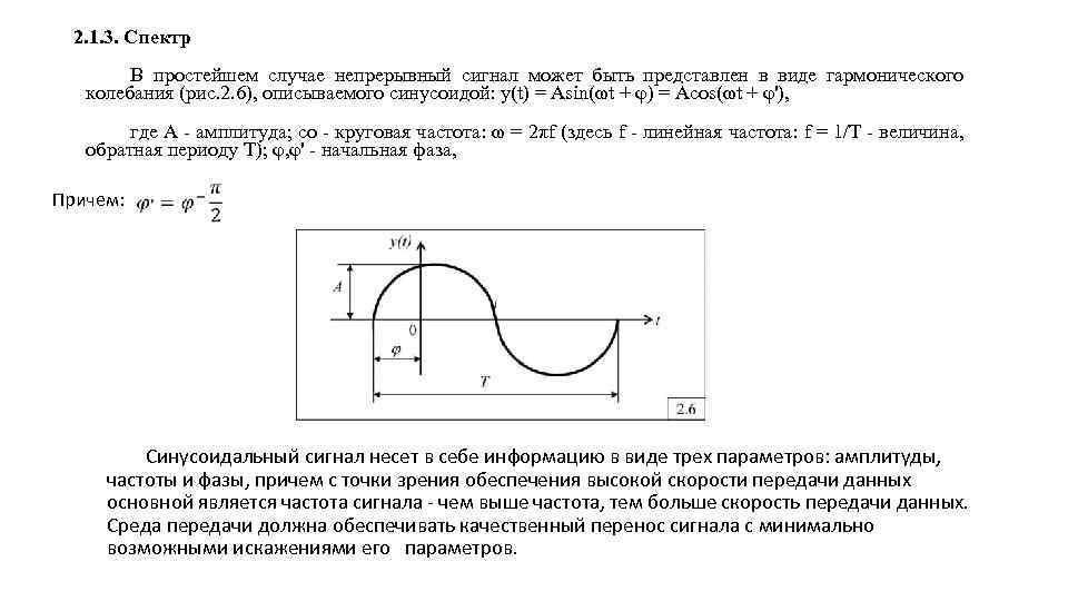 2. 1. 3. Спектр В простейшем случае непрерывный сигнал может быть представлен в виде