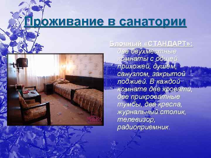 Проживание в санатории Блочный «СТАНДАРТ» : две двухместные комнаты с общей прихожей, душем, санузлом,