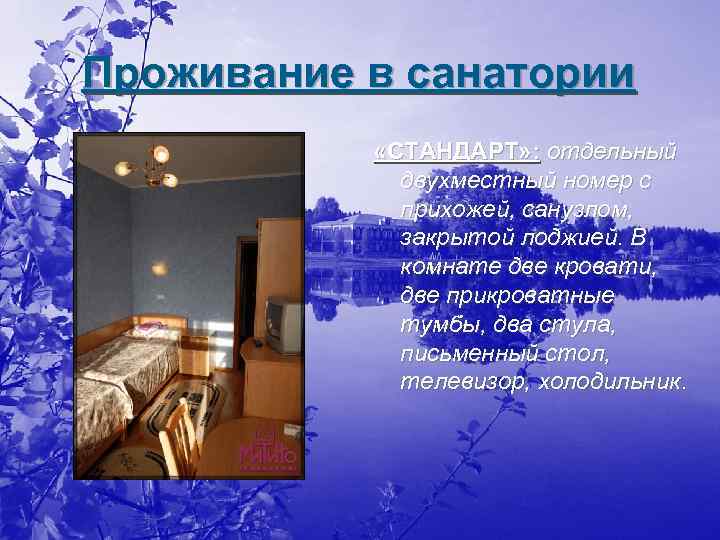 Проживание в санатории «СТАНДАРТ» : отдельный двухместный номер с прихожей, санузлом, закрытой лоджией. В