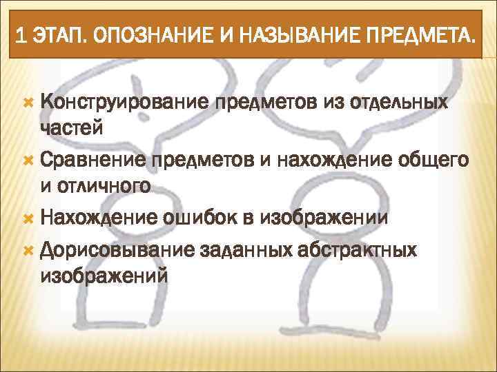1 ЭТАП. ОПОЗНАНИЕ И НАЗЫВАНИЕ ПРЕДМЕТА. Конструирование предметов из отдельных частей Сравнение предметов и