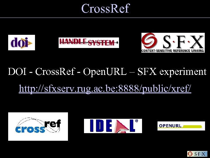 Cross. Ref DOI - Cross. Ref - Open. URL – SFX experiment http: //sfxserv.