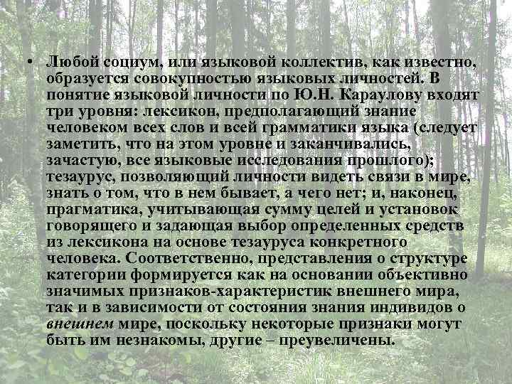  • Любой социум, или языковой коллектив, как известно, образуется совокупностью языковых личностей. В