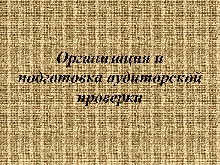 Организация и подготовка аудиторской проверки 