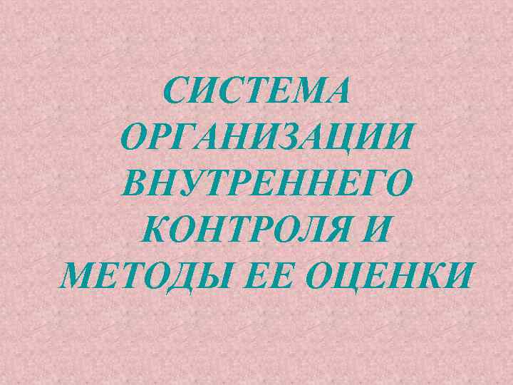 СИСТЕМА ОРГАНИЗАЦИИ ВНУТРЕННЕГО КОНТРОЛЯ И МЕТОДЫ ЕЕ ОЦЕНКИ 