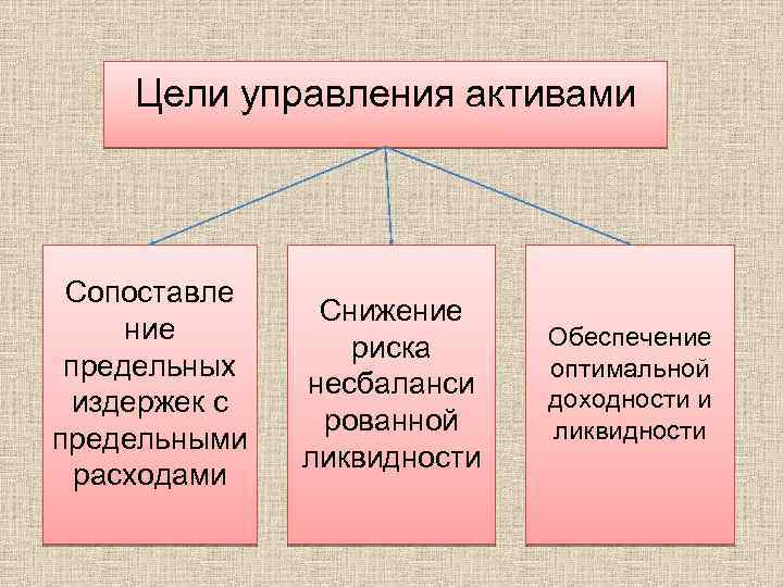 Цели управления активами Сопоставле ние предельных издержек с предельными расходами Снижение риска несбаланси рованной