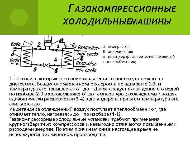 Г АЗОКОМПРЕССИОННЫЕ ХОЛОДИЛЬНЫЕМАШИНЫ а - компрессор; б - холодильник; в - детандер (расширительная машина);