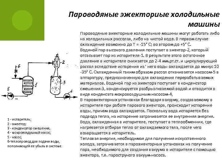 Пароводяные эжекториые холодильные машины 1 - испаритель; 2 - эжеетор; 3 - конденсатор смешения;