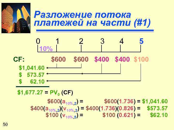 Разложение потока платежей на части (#1) 0 10% CF: 1 $600 2 3 4