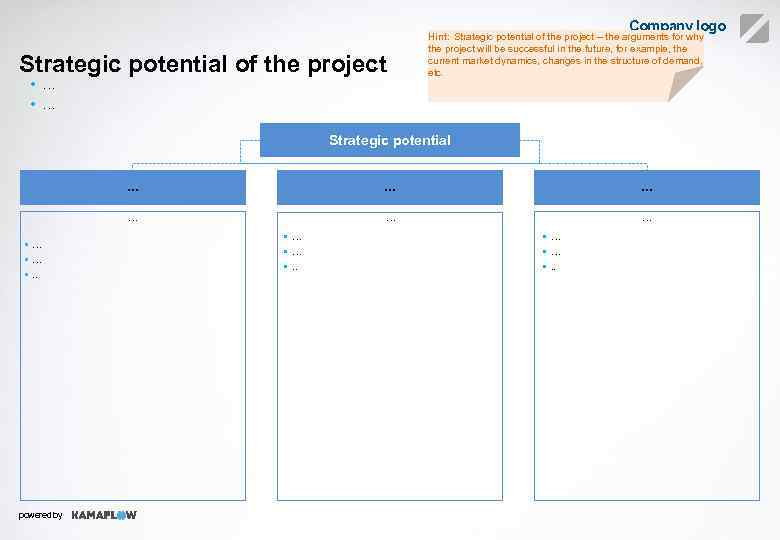Company logo Strategic potential of the project • … Hint: Strategic potential of the