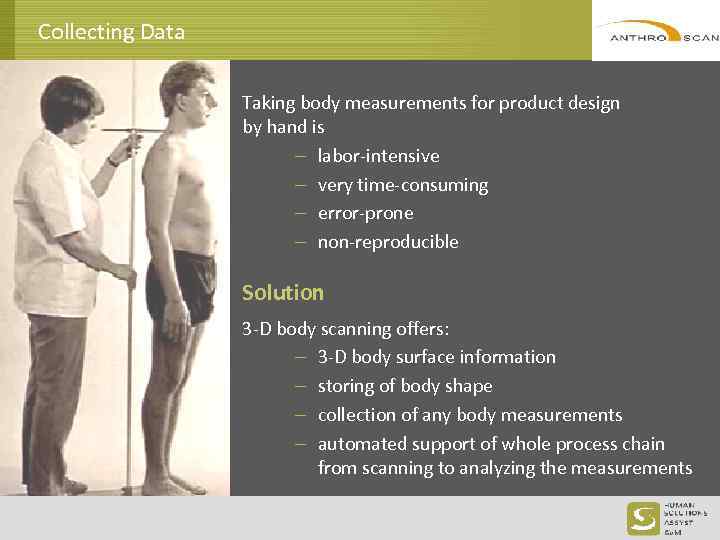 Collecting Data Taking body measurements for product design by hand is labor-intensive very time-consuming