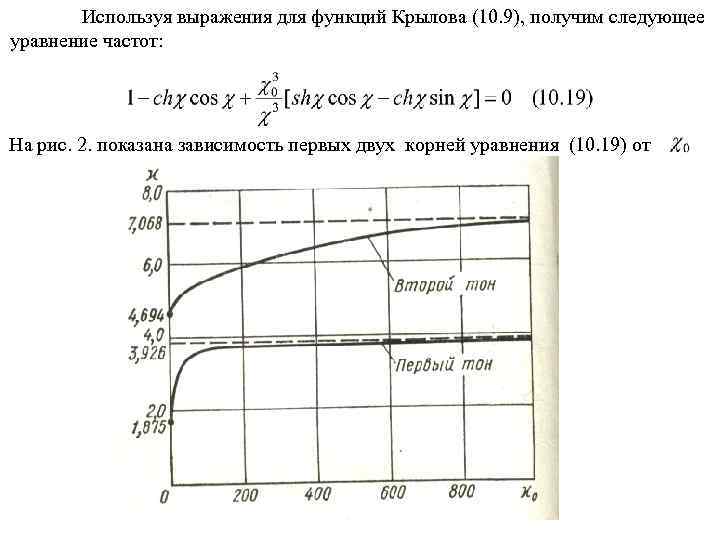 Используя выражения для функций Крылова (10. 9), получим следующее уравнение частот: На рис. 2.
