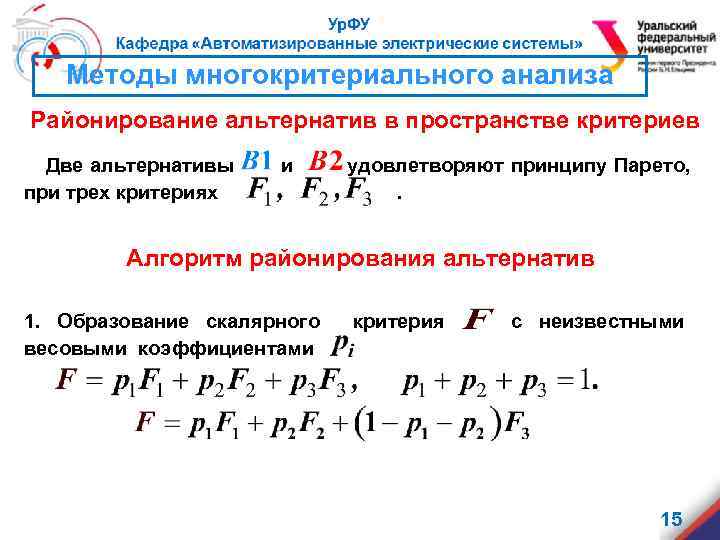 Методы многокритериального анализа Районирование альтернатив в пространстве критериев Две альтернативы при трех критериях и