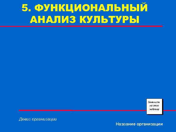 5. ФУНКЦИОНАЛЬНЫЙ АНАЛИЗ КУЛЬТУРЫ Замените на свою эмблему Девиз организации Название организации 